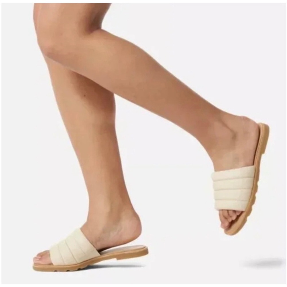 SOREL Ella III Puff Slide Sandals Ivory Leather Women's Size 8.5